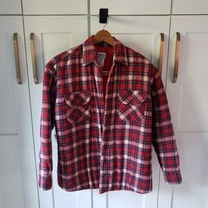 Insulated Flannel Vintage Red Plaid Chore Coat Medium Lumber Jack Quilted Button